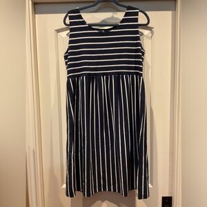 Ecavus Maternity Navy Blue White Striped Sleeveless Dress Size Large NWT